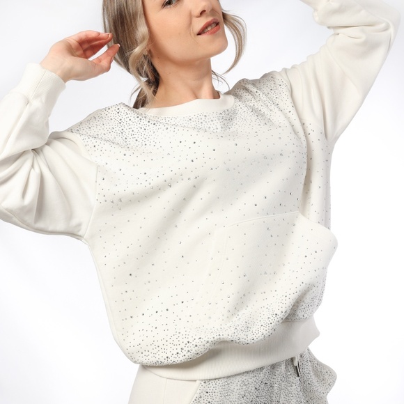 New Shiny Crewneck Sweatshirt, Lightweight Pullover, Oversized Rhinestone Hoodie - Picture 3 of 16